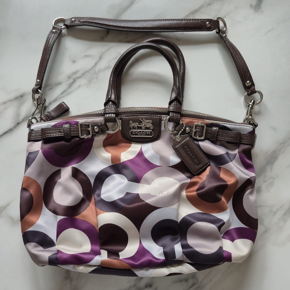 Coach Madison Op Art Signature Sophia Satchel Bag 18636 Purple Multi
